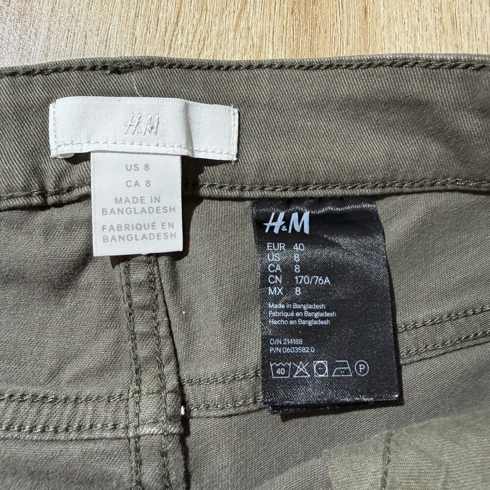 H&M Womens Army Green Shorts Size 8 High Rise Casual Summer Stretch Cotton - Picture 4 of 9